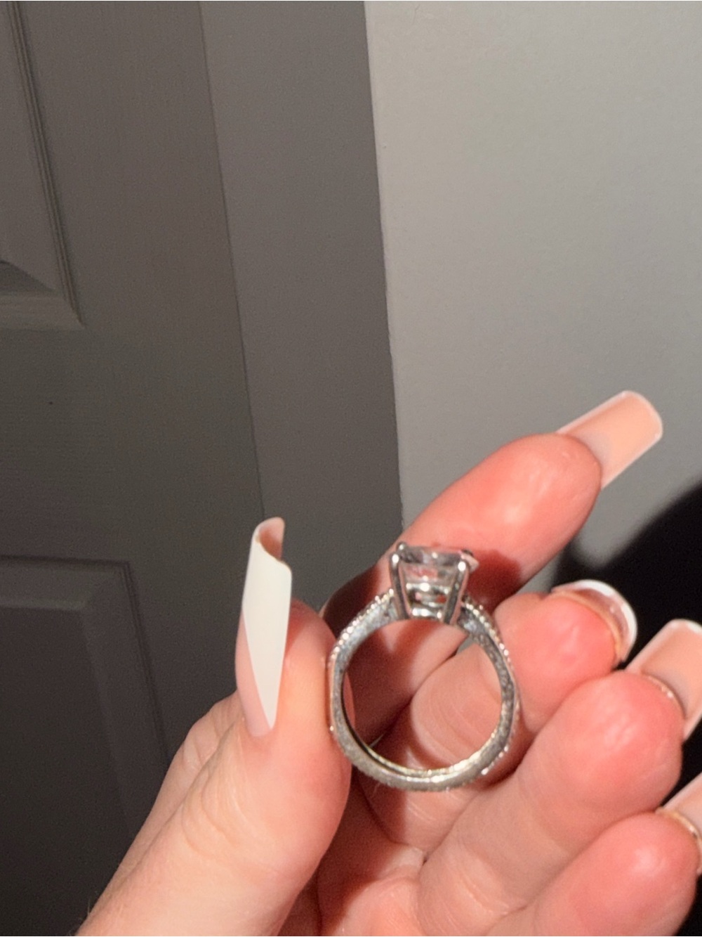 Kay Jewelers Sterling Silver Solitaire Engagement Ring with Pavé Band